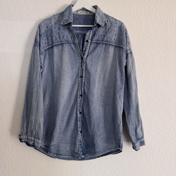 Guriano Gurrie Tops - Guriano Jurrie Women Denim Shirt Metal Studs Long Sleeves M Coastal Cowgirl